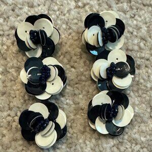 J Crew Navy and White Floral Drop Earrings
